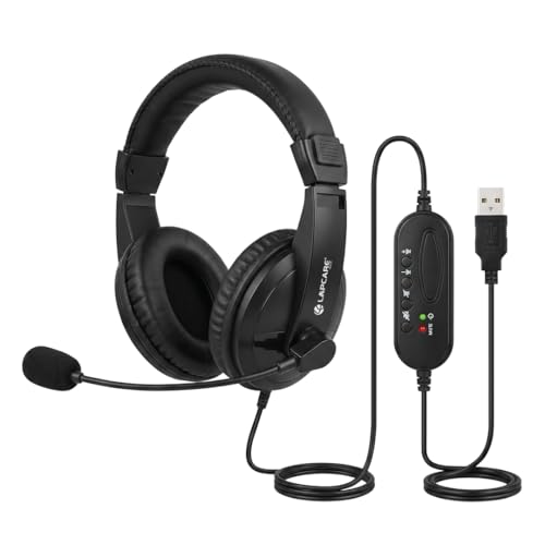 LAPCARE LHP-400 Over Ear Wired Headphone with 40 MM Driver, HD Sound, Inbuilt 3 Way Adjustable Mic (Black)- Multi Platform Compatible, 40 mm Driver He