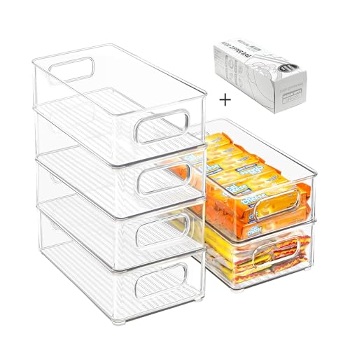 Stackable Fridge Organizer Bins with Handles 6-Pack Clear