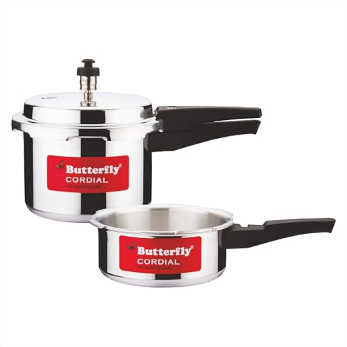 Butterfly Cordial 2 Litres and 3 Litres Pressure Cookers| Outer Lid | Food Grade Virgin Aluminium | Gas Stove Compatible | ISI Certified | 2 Year Manu