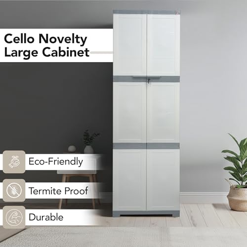 Cello Novelty Large Plastic Cabinet with Dustproof Doors| 3 Year Warranty | Almirah, Cupboard, Wardrobe for Home, Living Room, Bedroom, Kitchen, Offic