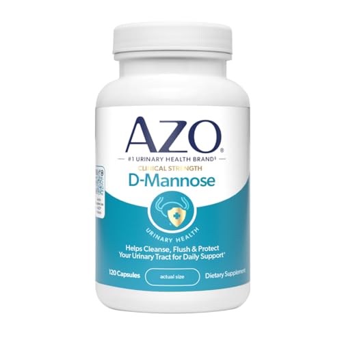 AZO D Mannose Urinary Tract Health, Cleanse, Flush & Protect The Urinary Tract, No.1 Pharmacist Recommended Brand, Clinical Strength, Non-GMO, 120 Count