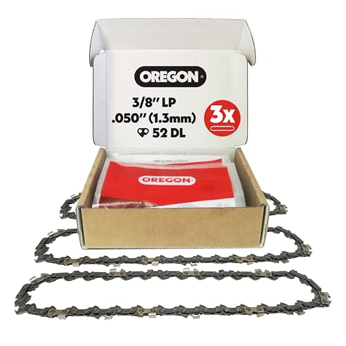 Oregon 3-Pack Chainsaw Chain 3/8" LP Pitch, .050" (1.3 mm) Gauge for 14" (35cm) Bar, 52 Drive Links – Low-kickback Replacement Saw Chain, Fits Earthwise, Echo, Greenworks, Homelite, Ryobi and more