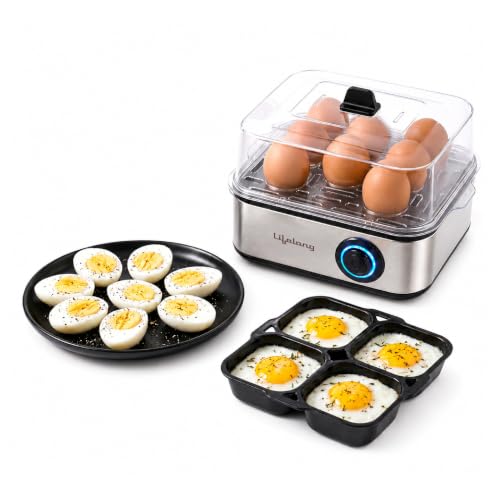 Lifelong 2-in1 Egg Boiler and Poacher 500-Watt (Black), Boil 8 eggs, Poach 4 eggs, Easy to clean| 3 Boiling Modes, Stainless Steel Body and Heating