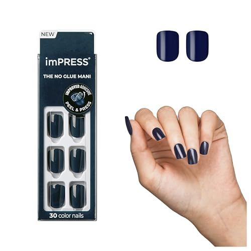 KISS imPRESS Color Press-On Manicure, Gel Nail Kit, PureFit Technology, Short Length, “Graytitude”, Polish-Free Solid Color Mani, Includes Prep Pad, Mini File, Cuticle Stick, and 30 Fake Nails