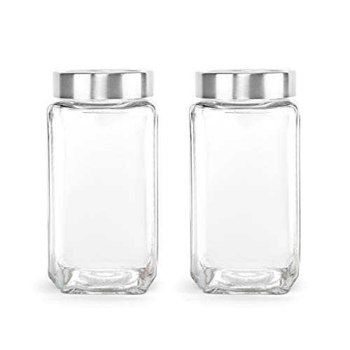 CELLO Qube Fresh Glass Storage Jar for Kitchen Set of 2 Pcs, 1000ml Transparent | Fridge Safe Airtight Leadfree Toughened Glass Kitchen Storage Contai