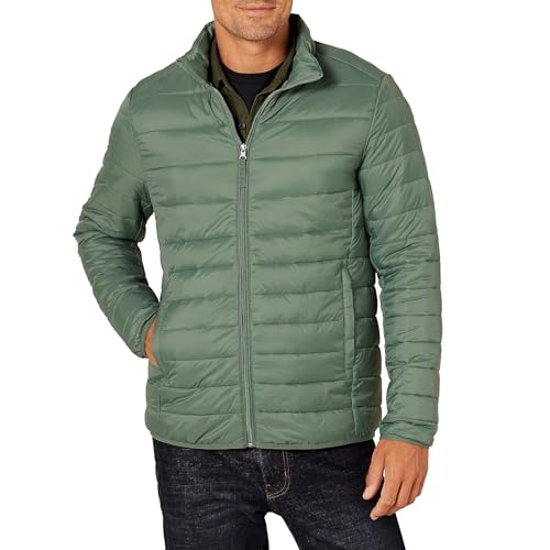 Amazon Essentials Men's Packable Lightweight Water-Resistant Puffer Jacket (Available in Big & Tall), Spruce Green, Small