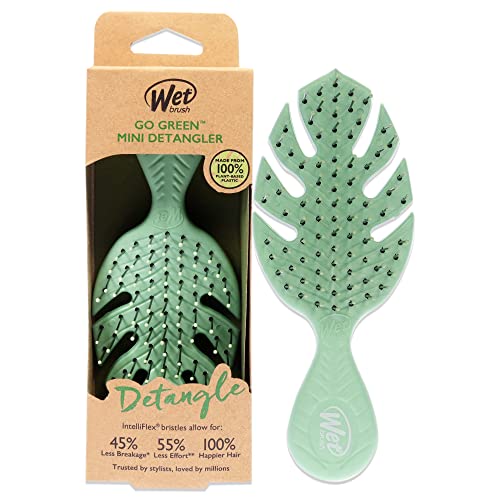 Wet Brush Go Green Mini Detangler, Green - Detangling Travel Hair Brush - Ultra-Soft IntelliFlex Bristles Glide Through Tangles & Gently Loosens Knots While Minimizing Pain, Split Ends & Breakage