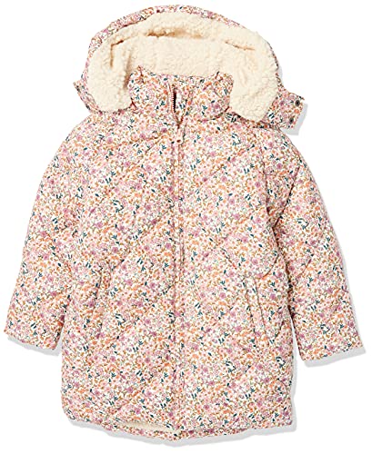 Amazon Essentials Toddler Girls' Long Quilted Cocoon Puffer Coat, Cream Floral, 2T