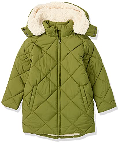 Amazon Essentials Girls' Long Quilted Cocoon Puffer Coat, Olive, Large