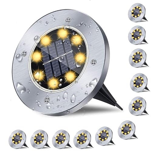 Rayolon Solar Ground Lights, Waterproof Solar Garden Lights, Upgraded Outdoor Garden Waterproof Bright in-Ground Light, Landscape Lighting for Pathway,Yard,Deck,Lawn,Patio,Walkway (12 Pack Warm Light)