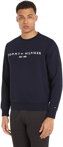 🔥 STARKER PREIS (-55%) Tommy Hilfiger Herren Sweatshirt Tommy Logo ohne Kapuze, Blau (Desert Sky), XS