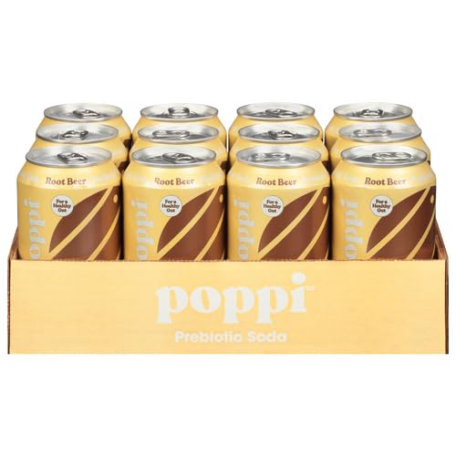 Poppi Sparkling Prebiotic Soda Beverage with Apple Cider Vinegar, Seltzer Water and Fruit Juice, Root Beer Flavor, 12 Fl Oz, Pack of 12, Packaging May Vary