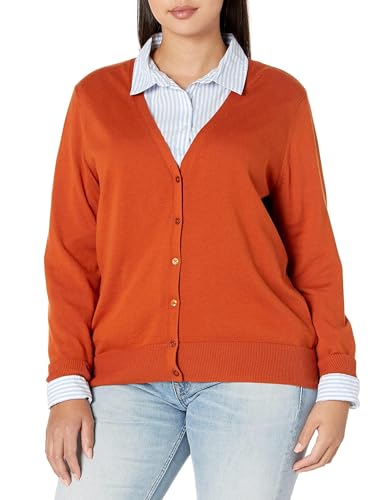 Amazon Essentials Women's Lightweight V-Neck Cardigan Sweater (Available in Plus Size), Rust, XX-Large