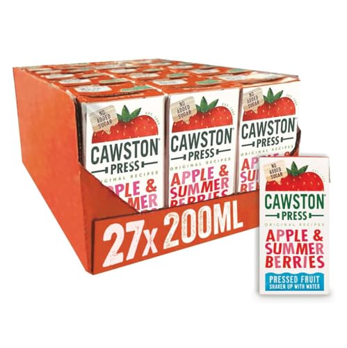 Cawston Press Fruit Water Kids Drink | Pressed Summer Berries Flavoured Water | 200ml x 27 Pack Berries & Apple Juice Cartons | School Approved – No Added Sugar – Vegan | Ideal for Kids Lunchbox
