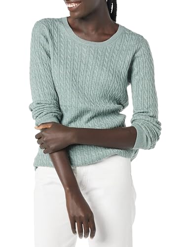 Amazon Essentials Women's Lightweight Long-Sleeve Cable Crewneck Sweater (Available in Plus Size), Sage Green Heather, Large