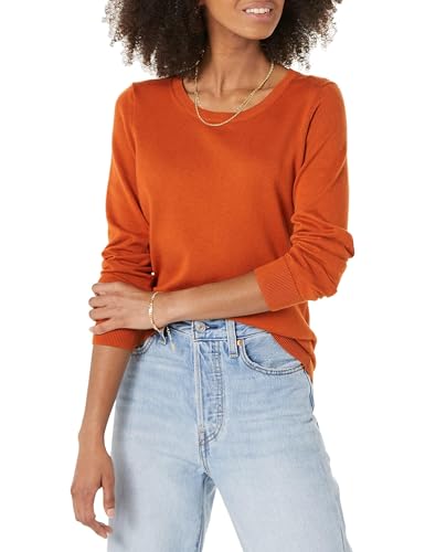 Amazon Essentials Women's Long-Sleeve Lightweight Crewneck Sweater (Available in Plus Size), Rust, Medium