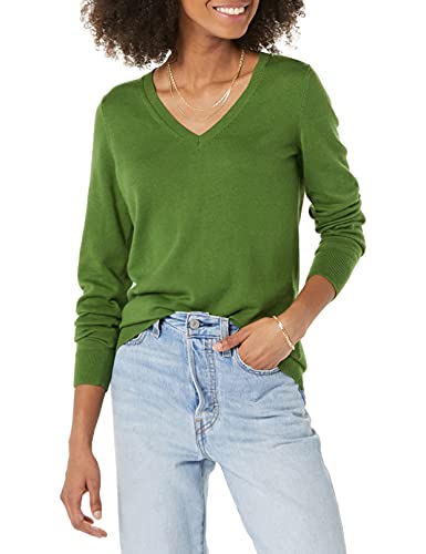 Amazon Essentials Women's Regular-Fit Lightweight Long-Sleeve V-Neck Sweater (Available in Plus Size), Green, X-Large