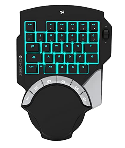 Zebronics Zeb-Max Atom One-Handed RGB Gaming Mechanical Keyboard, 37 Keys with 5 Macro Keys, Wrist Pad, Dedicated Volume Controller - Black