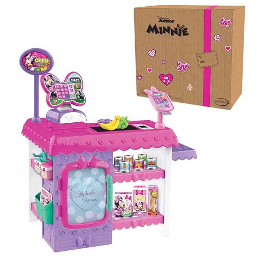 Disney Junior Minnie Mouse Marvelous Market, Pretend Play Cash Register with Realistic Sounds, 38 Play Food Pieces and Accessories, Kids Toys for Ages 3 Up by Just Play