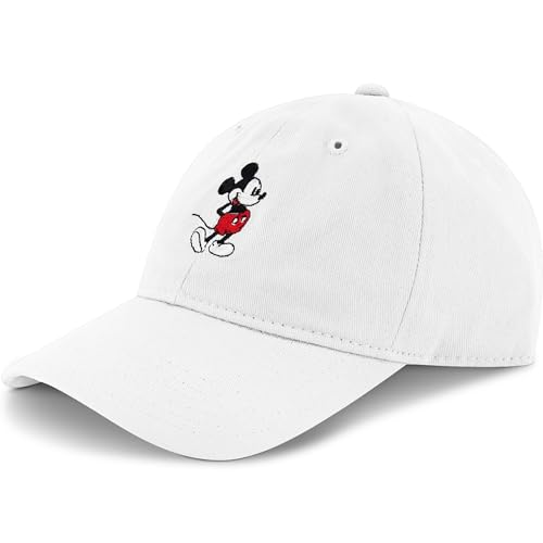 Disney Mickey Mouse Embroidered Cotton Adjustable Dad Hat with Curved Brim, White Washed, One Size