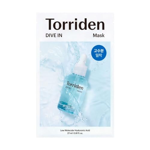 Torriden DIVE IN Hyaluronic Acid Facial Mask (10 sheets) | Deep Hydration Korean Face Sheet Mask | Panthenol & Allantoin | Korean Skincare Mask