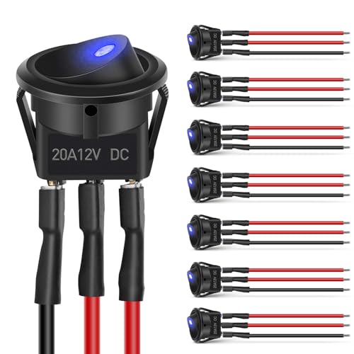 Nilight 8PCS 12V 20A Round Blue Toggle LED Rocker Switch On-Off Control SPST 3Pins for 12V Car Truck Boat Marine Off-Road Vehicle with 24PCS Wires