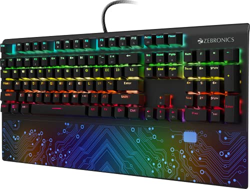 ZEBRONICS Zeb-MAX Chroma Premium Mechanical Gaming Keyboard with 104 Tactile Switch Keys, Wrist Rest, 18 RGB LED Modes, Braided & Gold Plated USB