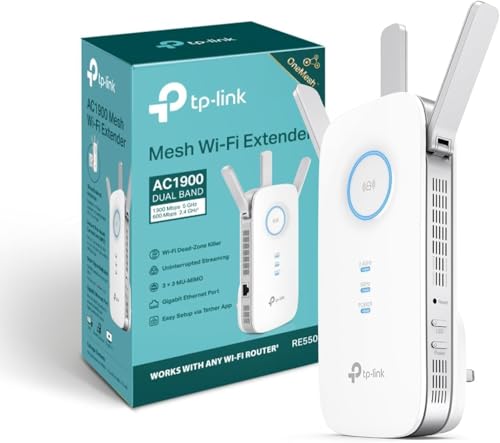 TP-Link AC1900 WiFi Range Extender RE550 | Dual-Band Wireless Repeater Amplifier w/Gigabit Ethernet Port | Up to 2200 Sq. Ft., 32 Devices | Internet Signal Booster | APP Setup | EasyMesh Compatible