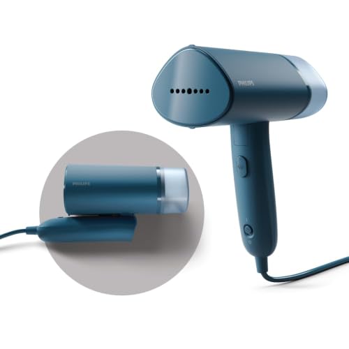 PHILIPS Handheld Garment Steamer STH3000/20, Reno Blue | 1000W, Compact & Foldable, Convenient Vertical Steaming, Quick Heat Up, up to 20g/min, Kills 
