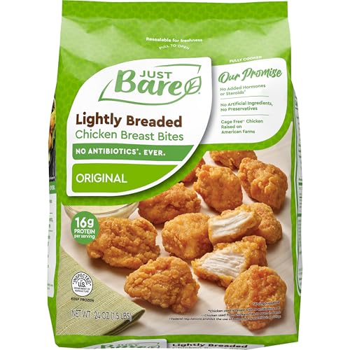 Just Bare® Chicken Lightly Breaded Breast Bites Fully Cooked 16 G Protein Frozen 1.50 LB, 24 Ounce