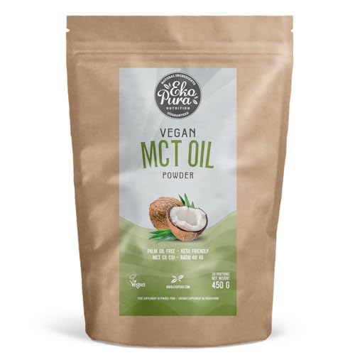 Ekopura Vegan MCT Oil Powder - 450g | C8/C10 MCT Ratio of (60/40) | Low Carb, Lactose Free, and Sugar Free | Premium Quality, Easily Absorbed & Digested | 30 portions | Neutral Flavoured