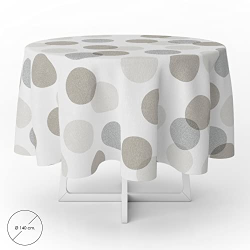 ORYX 5544026 Tablecloth Round Circles Beige Waterproof Stain Resistant PVC Diameter 140 cm, Indoor and Outdoor Use, Plastic, Multicoloured
