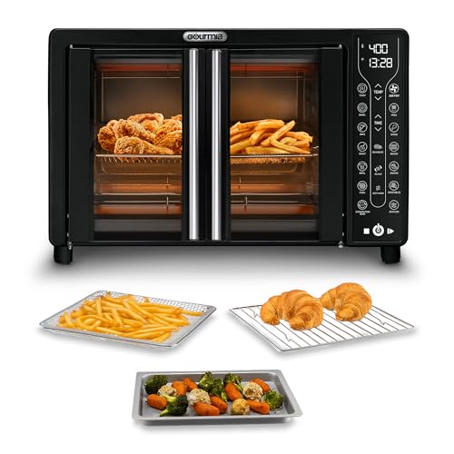 Gourmia Toaster Oven Air Fryer Combo 17 cooking presets 1700W french door digital air fryer oven 24L capacity accessories, convection rack, baking pan tray recipe book GTF7460,Large,Black