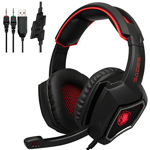 BigPlayer SADES Spirit Wolf 3.5mm Wired Stereo Gaming Headset Headband Headphones with Microphone Deep Bass Over-The-Ear Noise Isolating Volume Contro
