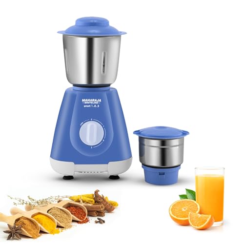 Maharaja Whiteline Smart Mixer Grinder | 500-watt | 20000 RPM Motor Speed | Air Ventilation System | Stainless-Steel Jars & Blades | Unique Jar Flow B