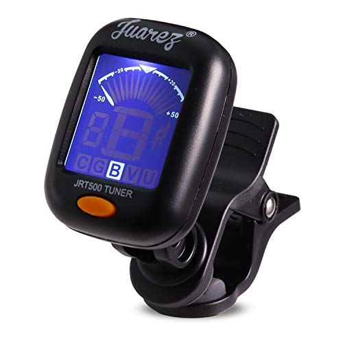 Juarez JRT500 Premium Clip-On Chromatic Tuner for Guitar, Bass, Violin & Ukulele – Digital LCD Screen with Dual Backlight, Portable & Accurate, CR2032