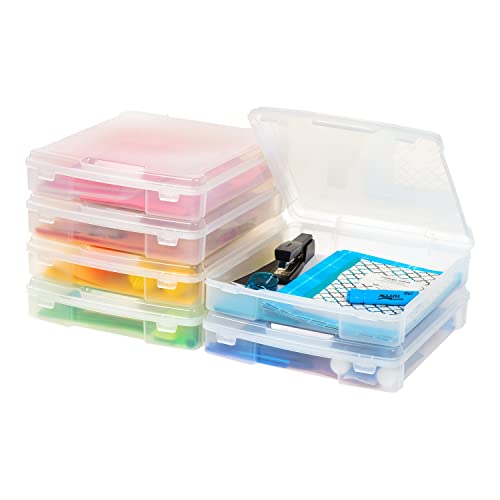 Iris Ohyama, Portable Plastic Storage Case with Handle, 10L, Set of 6, Clear, Snap-Tight Latch, Stackable, For Notebook, Paper, Craft Supplies, Hobby, Art, Office, Organizer, Box, BPA Free, SBC-350