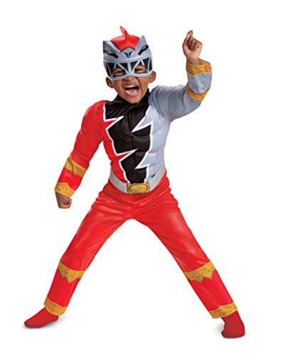 Disguise Red Ranger Toddler Size Muscle Costume, Official Power Rangers Dino Fury Outfit with Mask Multicolored, Large (4-6)
