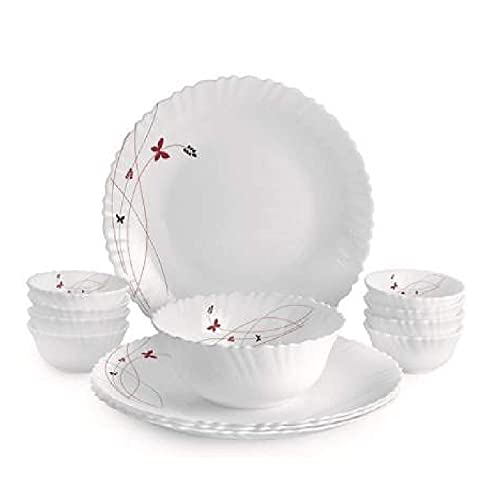 CELLO Lush Fiesta Dazzle Series Opalware Dinner Set of 13 Pieces for Family of 2 | Bone-Ash Free & Leadfree Opal Glass, Microwave & Dishwasher Safe, P