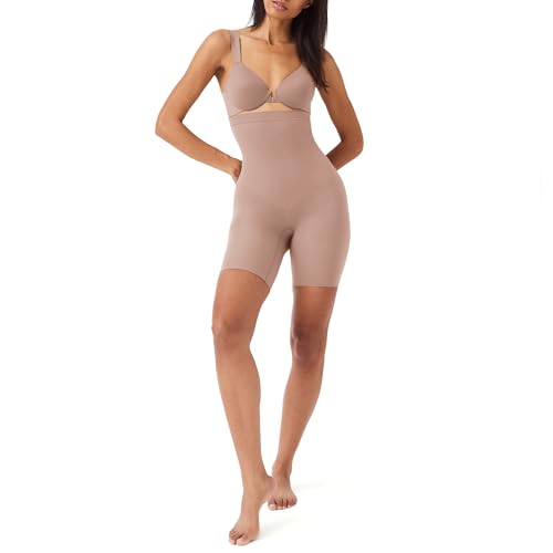 SPANXsculpt Seamless Power High-Waisted Mid-Thigh Short - Lightweight, All-Day Comfort - Core Control Shapewear - Cafe Au Lait - Large