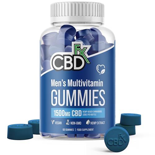 CBDfx 1500mg CBD High Strength Men's Multivitamin Gummies, Vitamins A, C, D3, E, B6, B12, Zinc, Biotin, Iodine, 60 Gummies (30 Days)