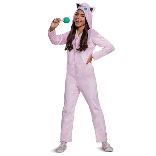 Jigglypuff Pokemon Kids Costume, Official Pokemon Hooded Jumpsuit with Microphone, Classic Size Extra Large (14-16) Multicolored
