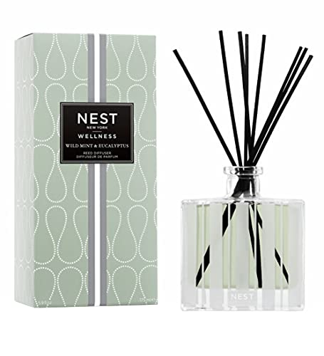 NEST New York Reed Diffuser, Wild Mint &amp; Eucalyptus - 5.9 fl oz - Fragrance for Up to 90 Days - Reusable, Refillable