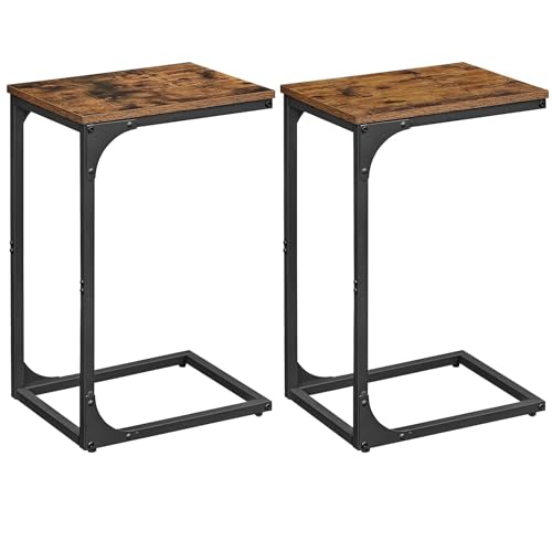 VASAGLE C-Shaped End Table, Small Side Table for Couch, Sofa Table with Metal Frame for Living Room, Bedroom, Bedside, Rustic Brown and Black