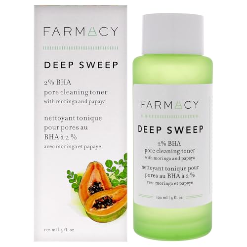 Farmacy 2% Salicylic Acid Toner for Face - Deep Sweep Gentle BHA Exfoliant for Oily Skin - Refines Texture with Papaya Enzymes & Moringa Water for a Healthy-Looking Complexion (120ml)