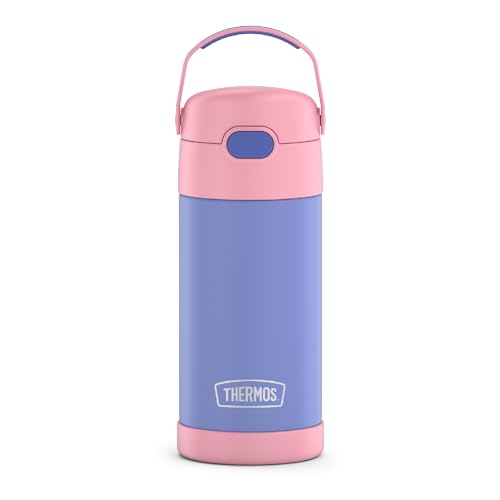 THERMOS FUNTAINER Water Bottle with Straw - 12 Ounce - Kids Stainless Steel Vacuum Insulated Water Bottle with Lid, Purple/Pink