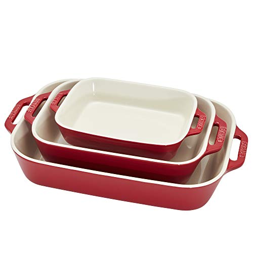 STAUB Ceramic 3-pc Rectangular Baking Dish Set, Cherry