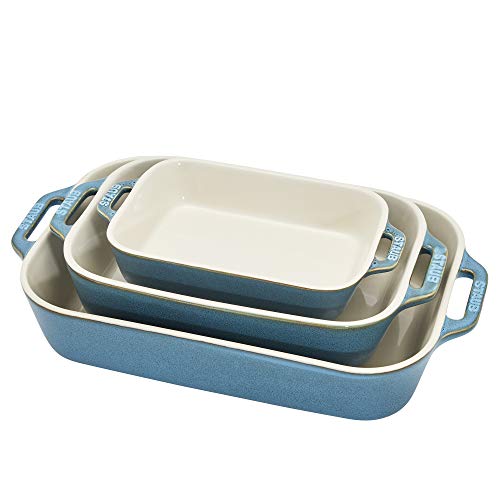 STAUB Ceramic 3-pc Rectangular Baking Dish Set, Rustic Turquoise