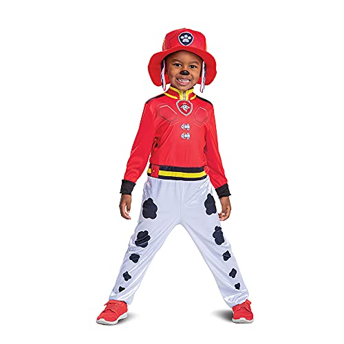 Disguise Paw Patrol Marshall Costume Hat and Jumpsuit for Boys, Paw Patrol Movie Character Outfit with Badge, Classic Toddler Size Large (4-6)