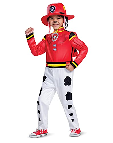 Paw Patrol Marshall Costume Hat and Jumpsuit for Boys, Deluxe Paw Patrol Movie Character Outfit with Badge, Toddler Size Large (4-6) Multicolored